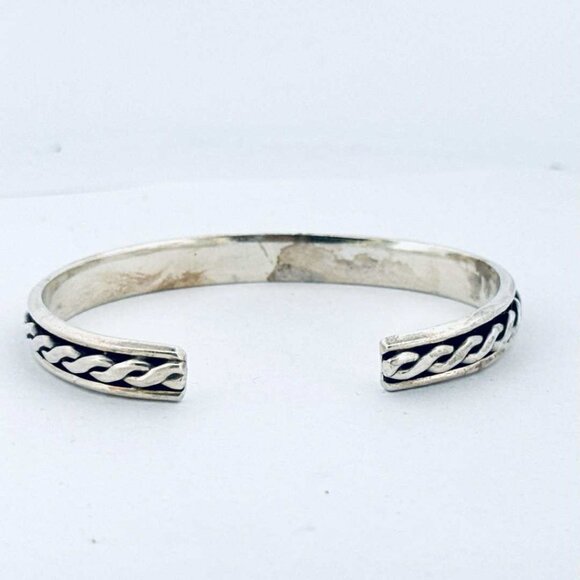 Estate Sterling Silver 925 Cuff Bangle Bracelet Rope Chain Design 6" Wrist 26.5g - Picture 3 of 11